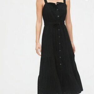 GAP Black Eyelet Lace Apron Flowy Tiered Maxi Dress Sz 0